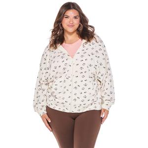 Juniors Plus Rebel Veil Puff Graphic Boyfriend Zip Front Hoodie