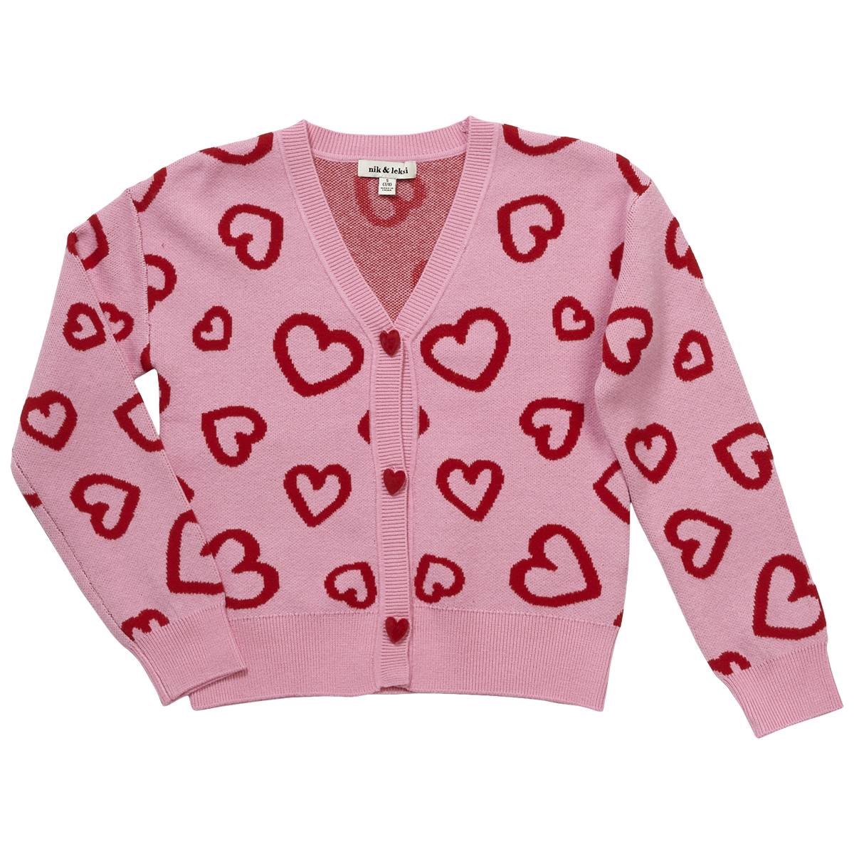 Girls (7-14) Nik & Leksi Felt Button Front Heart Cardigan