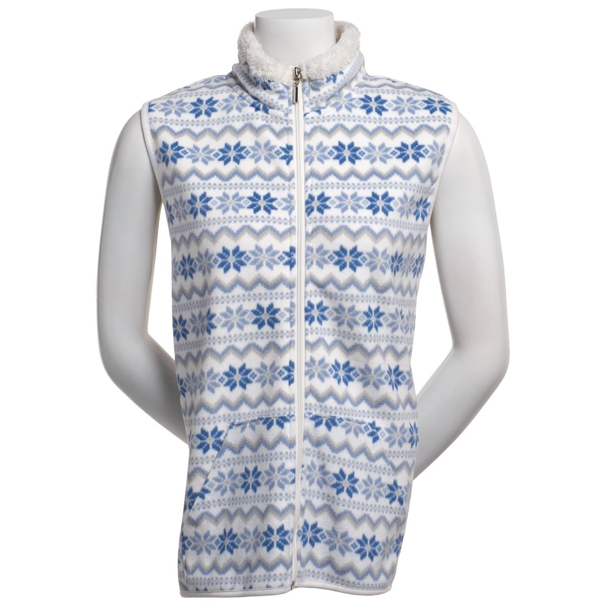 Petites Hasting & Smith Sherpa Lined Fair Isle Polar Vest-Blue