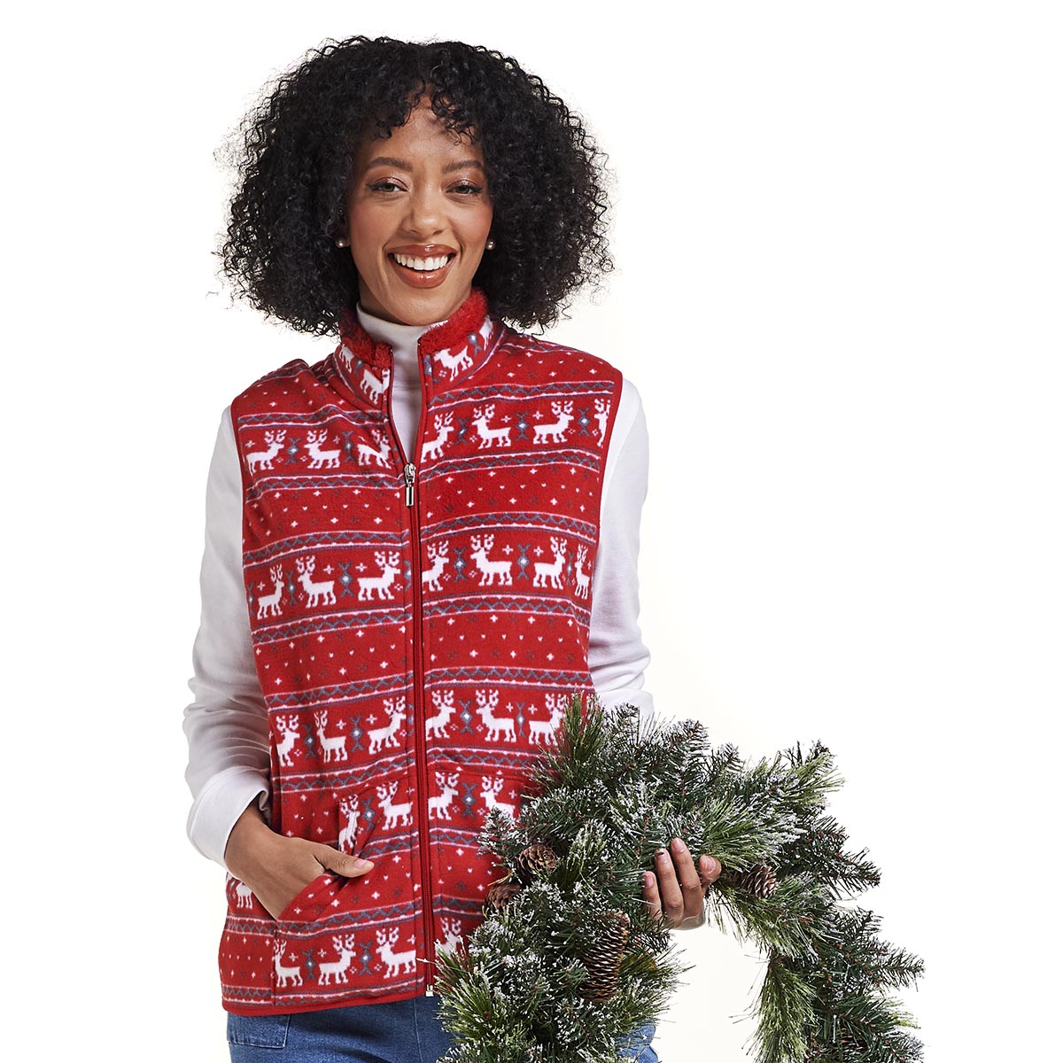 Petite Hasting & Smith Reindeer Fair Isle Polar Vest-Jester