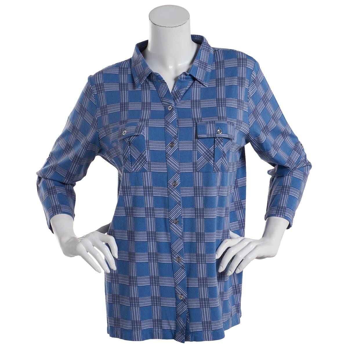 Womens Hasting & Smith 3/4 Sleeve Plaid Casual Button Down Blouse