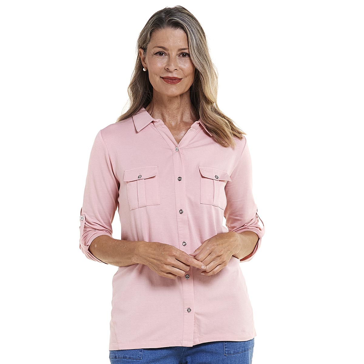 Womens Hasting & Smith 3/4 Sleeve Roll Tab Casual Button Down