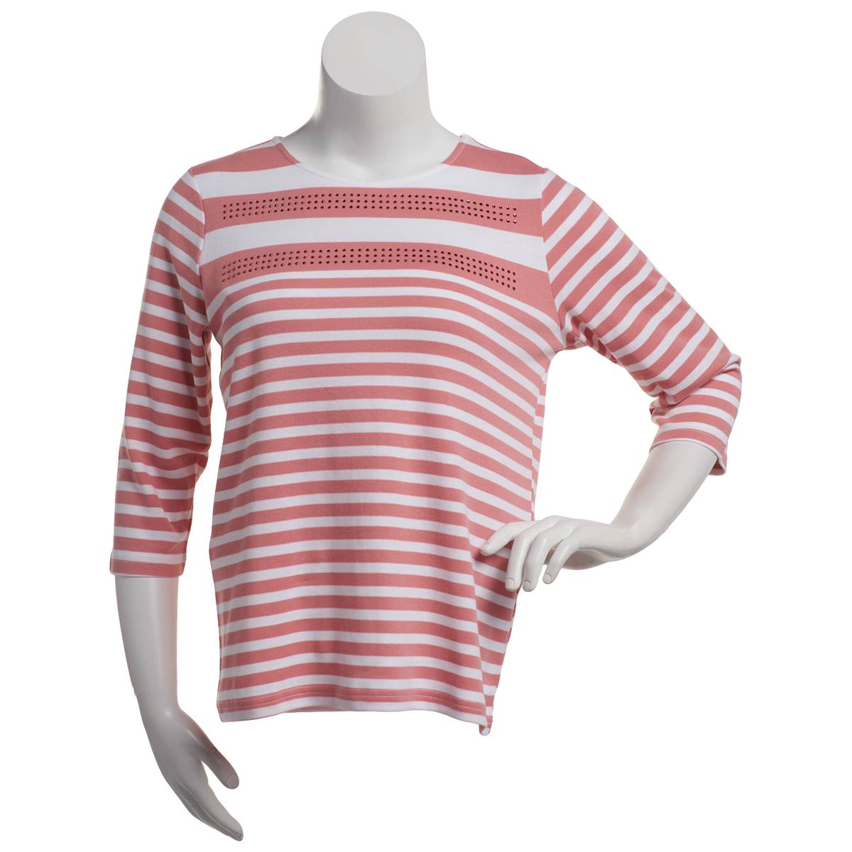 Petite Hasting & Smith 3/4 Sleeve Stripe Studded Tee