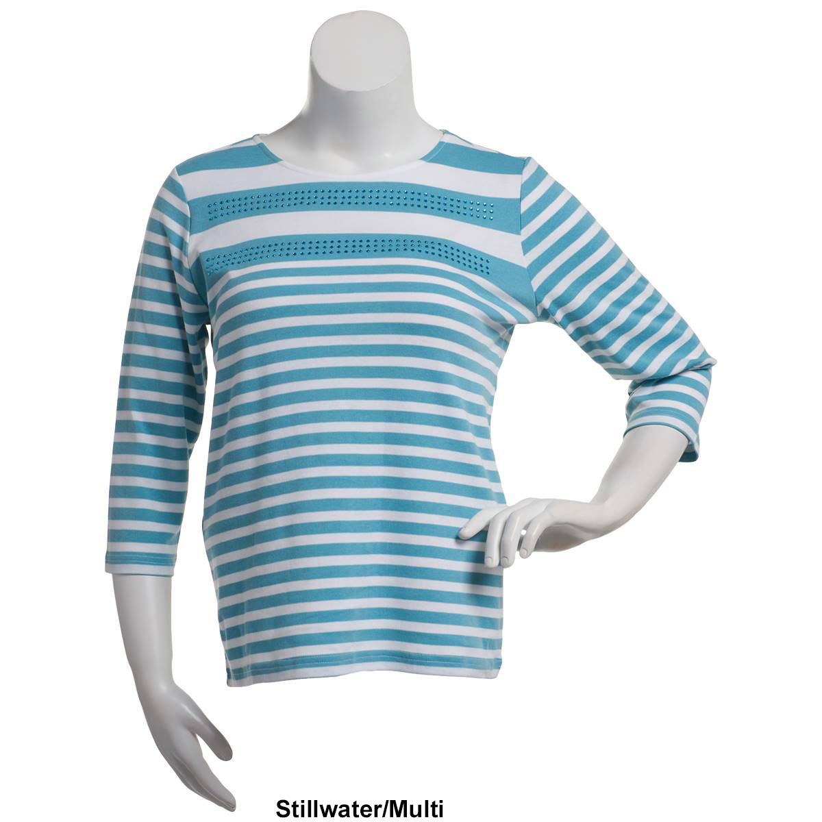 Petite Hasting & Smith 3/4 Sleeve Stripe Studded Tee