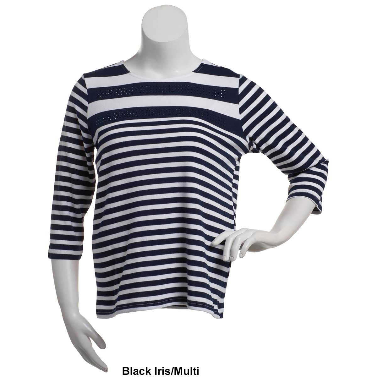 Petite Hasting & Smith 3/4 Sleeve Stripe Studded Tee