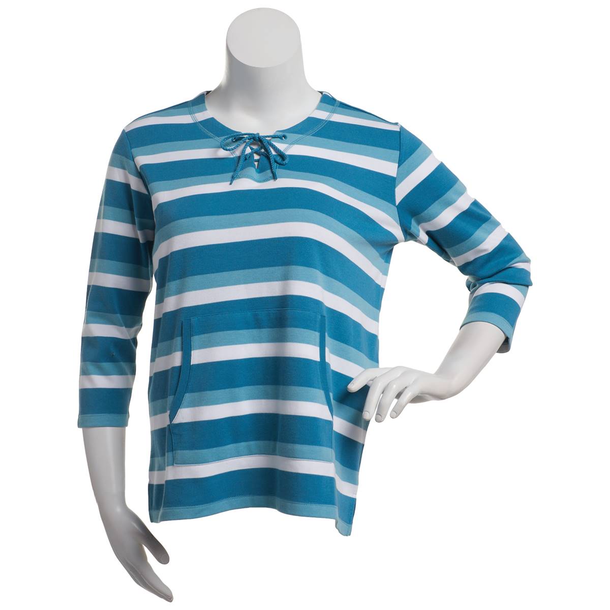 Womens Hasting & Smith 3/4 Sleeve Stripe Kanga Pocket Tee