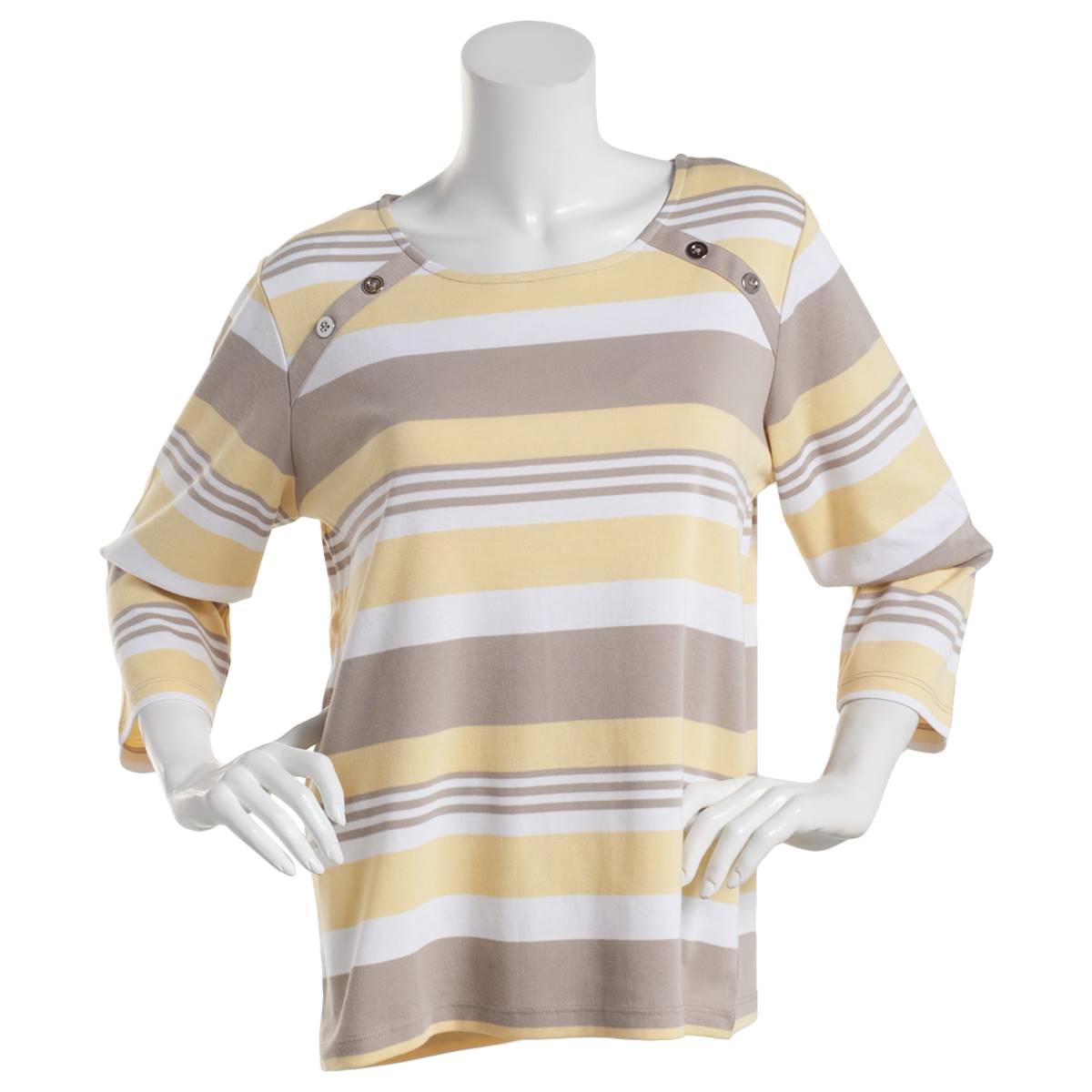 Womens Hasting & Smith 3/4 Sleeve Button Shoulder Stripe Tee