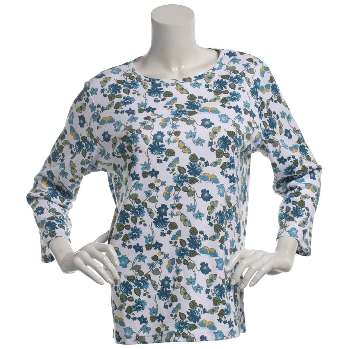 Womens Hasting & Smith 3/4 Sleeve Butterfly Floral Tee