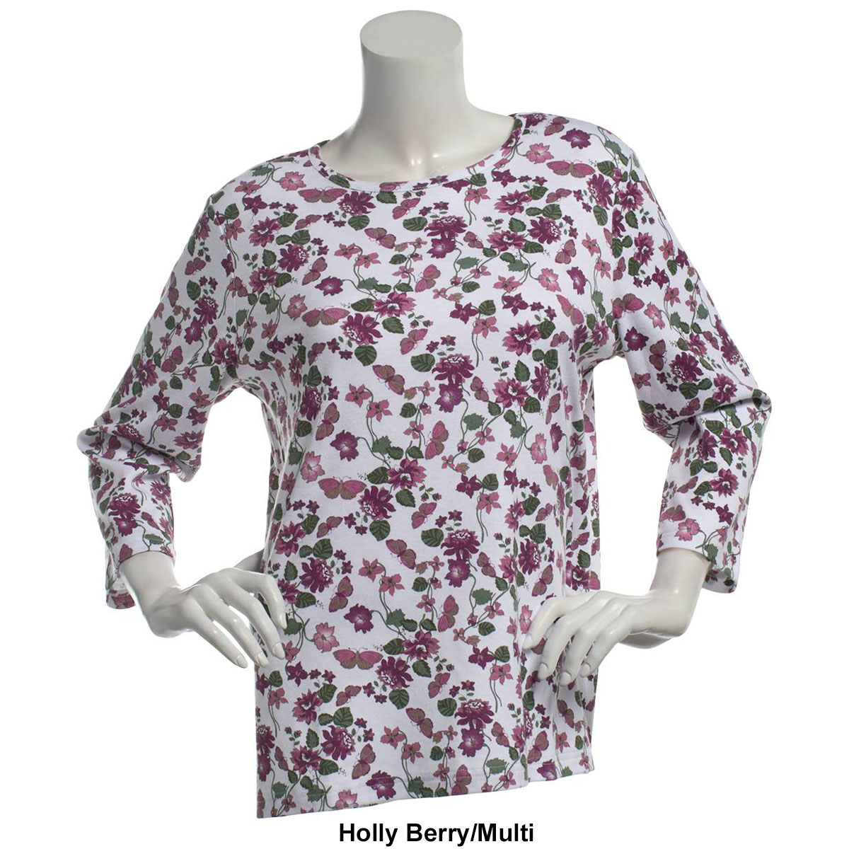 Womens Hasting & Smith 3/4 Sleeve Butterfly Floral Tee