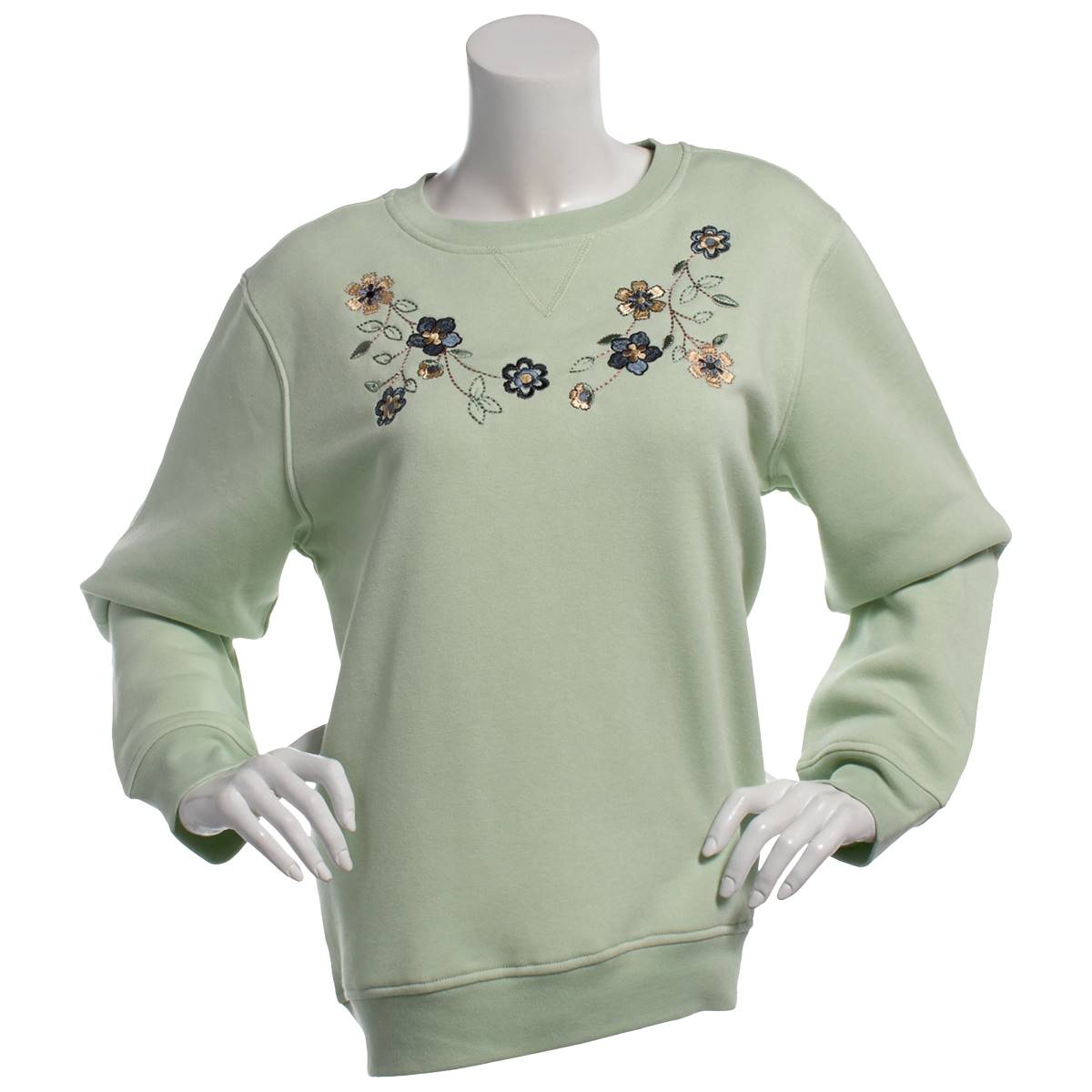 Plus Size Hasting & Smith Embroidered Floral Yoke Sweatshirt