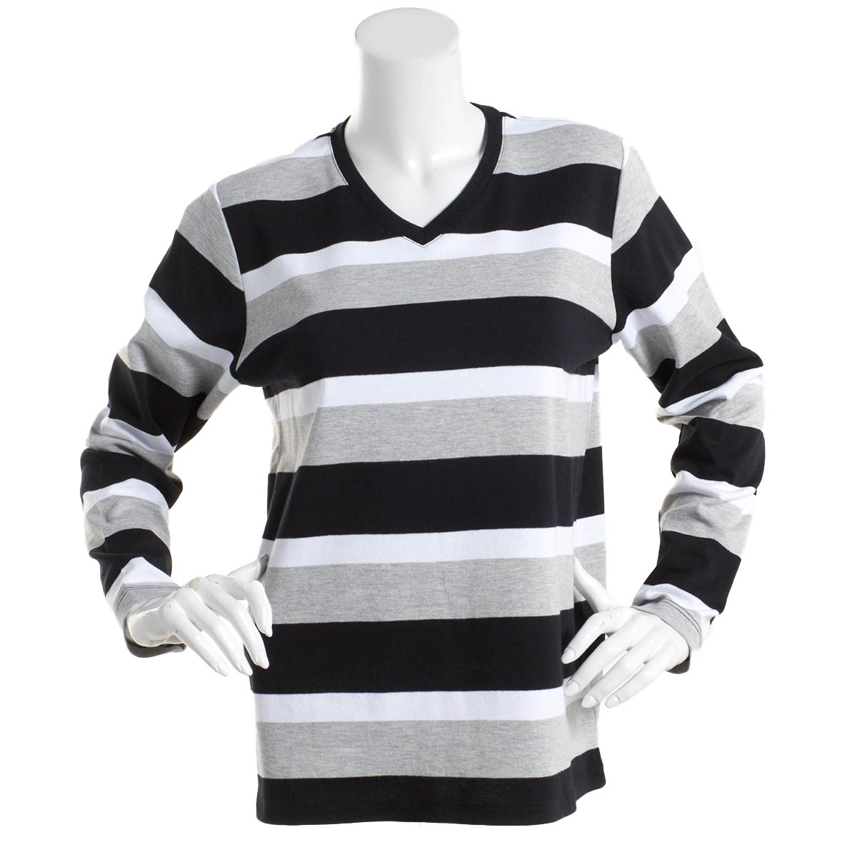 Womens Hasting & Smith Long Sleeve Stripe V-Neck Tee