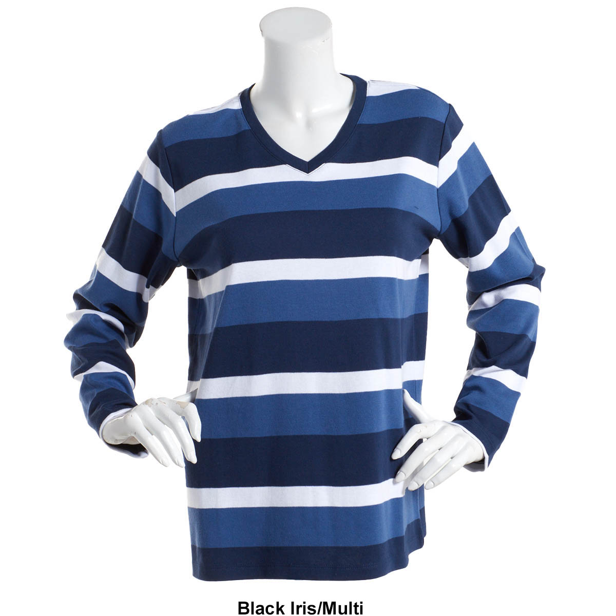 Plus Size Hasting & Smith Long Sleeve Stripe V-Neck Tee