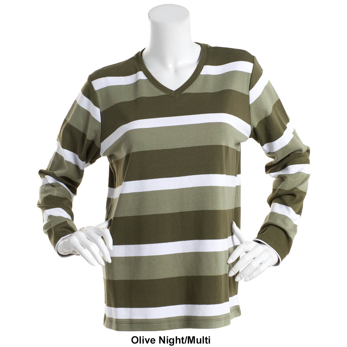 Plus Size Hasting & Smith Long Sleeve Stripe V-Neck Tee