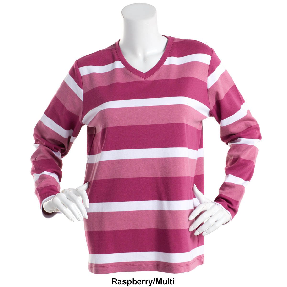 Plus Size Hasting & Smith Long Sleeve Stripe V-Neck Tee