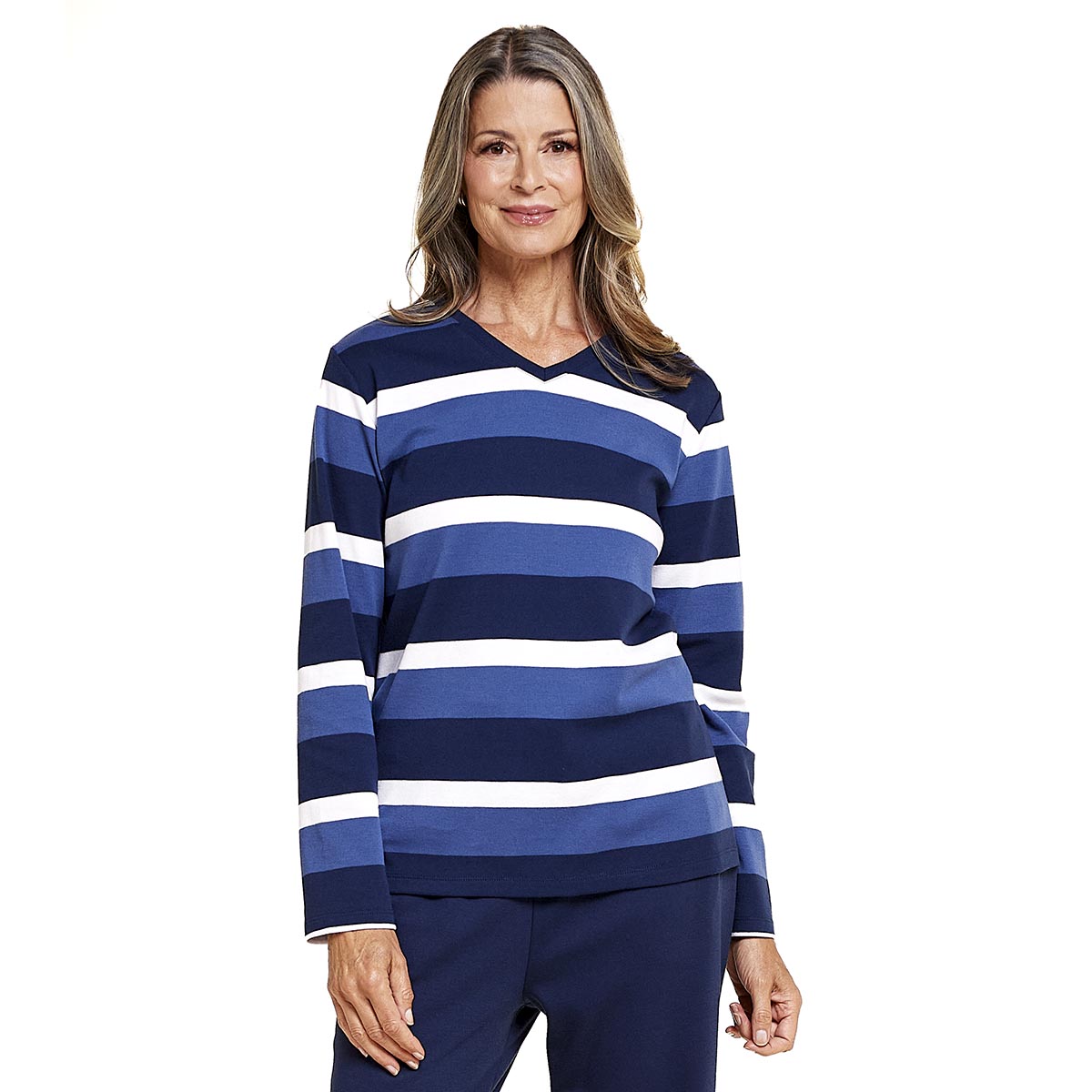 Womens Hasting & Smith Long Sleeve Stripe V-Neck Tee