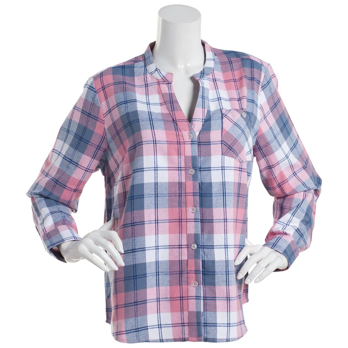 Petite Hasting & Smith Yarn Dye Plaid Casual Button Down-Pink