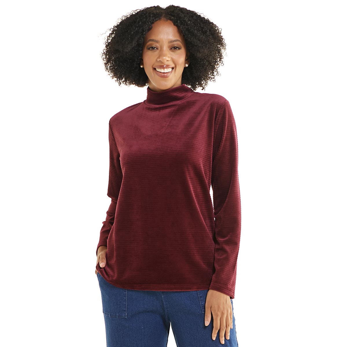 Womens Hasting & Smith Velour Corduroy Mock Neck Sweatshirt