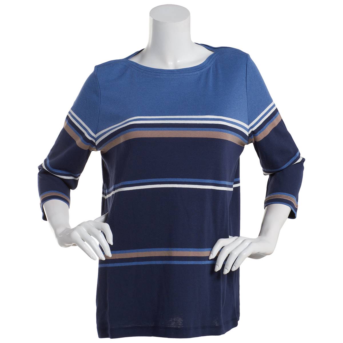 Petite Hasting & Smith 3/4 Sleeve Boatneck Placed Striped Tee