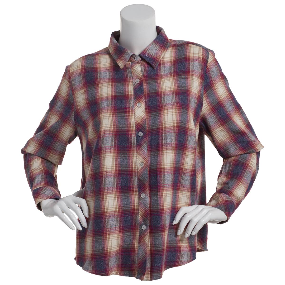 Petite Hasting & Smith Point Collar Plaid Button Down-Burgundy