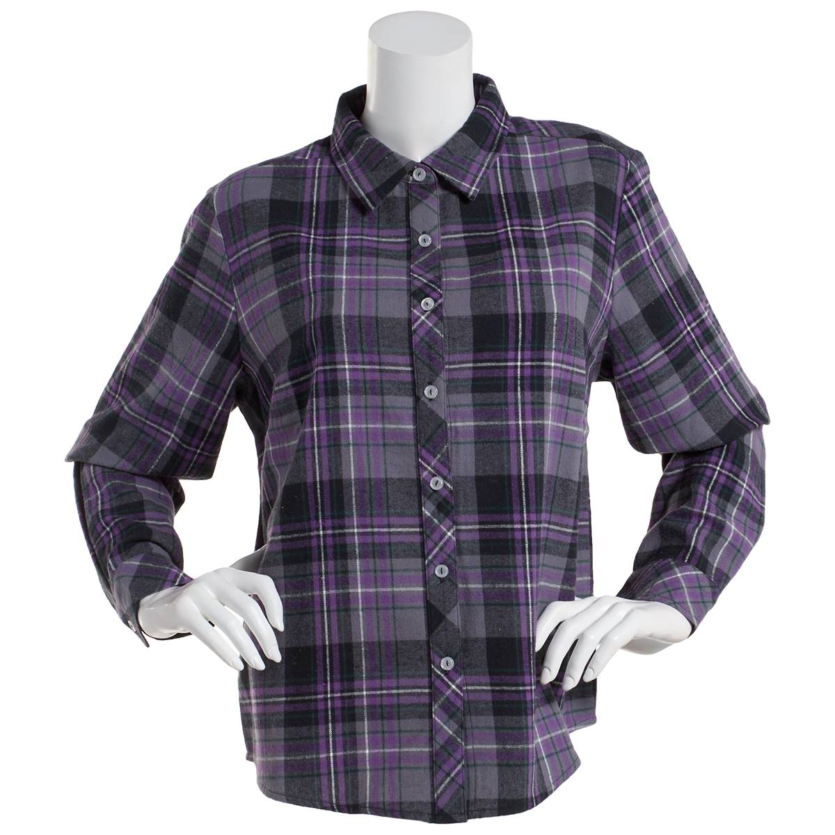 Petite Hasting & Smith Plaid Flannel Casual Button Down-Pur/Blk