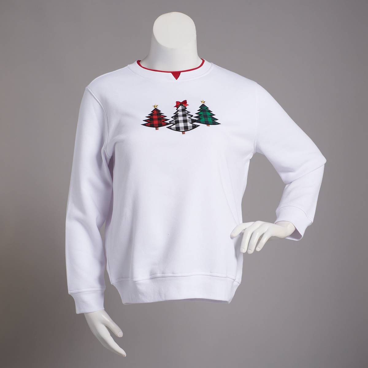 Womens Hasting & Smith Long Sleeve Plaid Trees Holiday Sweatshirt