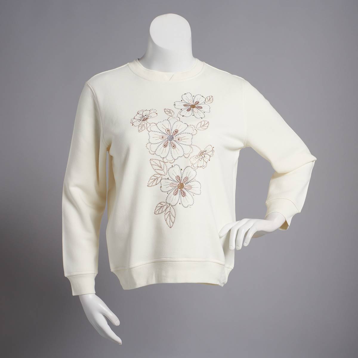 Plus Size Hasting & Smith Embroidered Flowers Sweatshirt