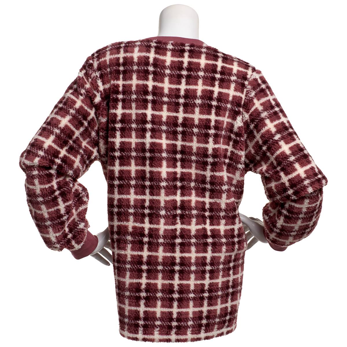 Plus Size Hasting & Smith Plaid Fleece Sweatshirt-Burgundy/Mauve