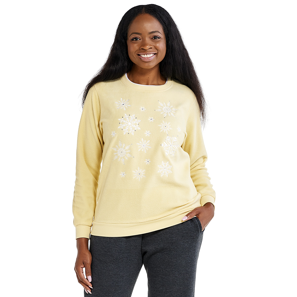 Womens Madison Taylor Snowflakes Microfleece Sweatshirt