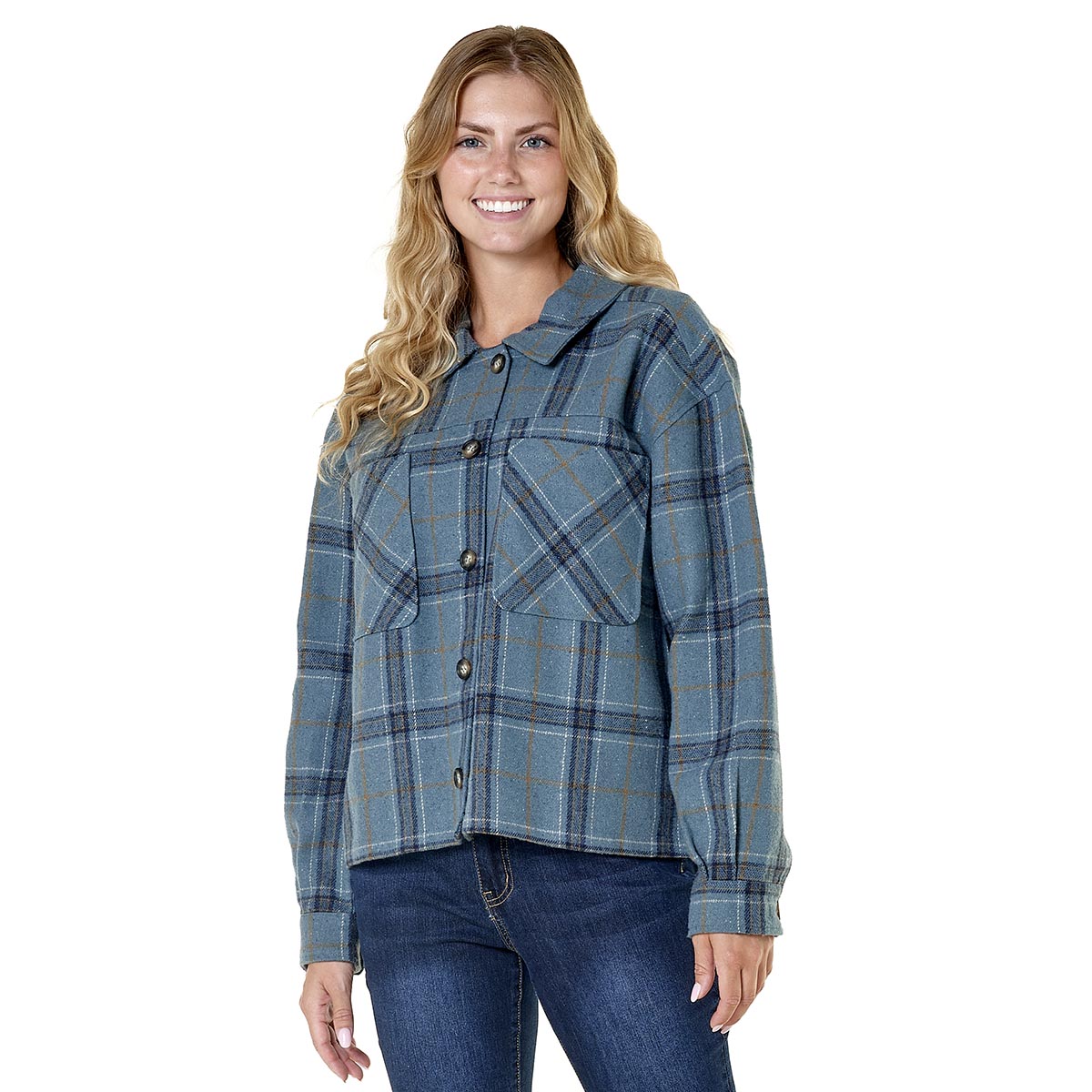 Plus Size Architect(R) Long Sleeve Flannel Plaid Cropped Shacket