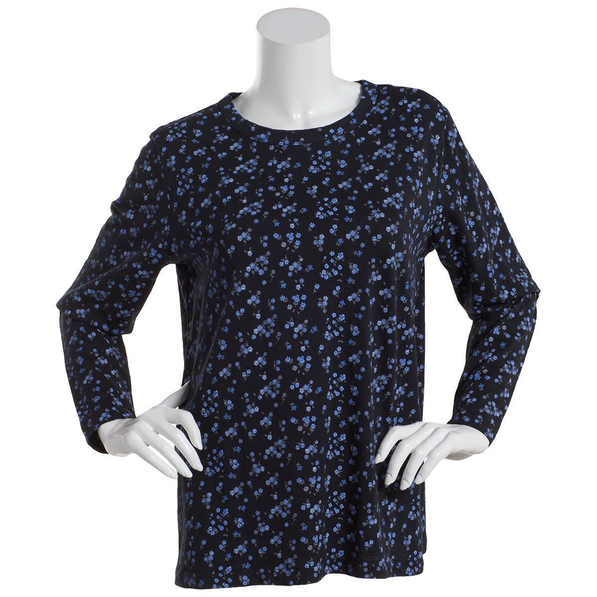 Petite Architect(R) Long Sleeve Round Neck Ditsy Floral Tee