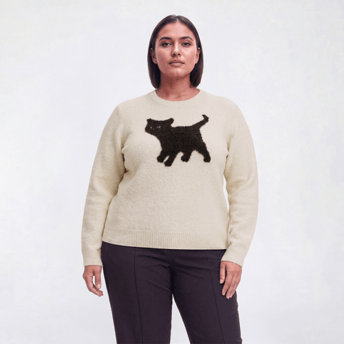 Plus Size Hasting & Smith Long Sleeve Cat Crew Neck Sweater