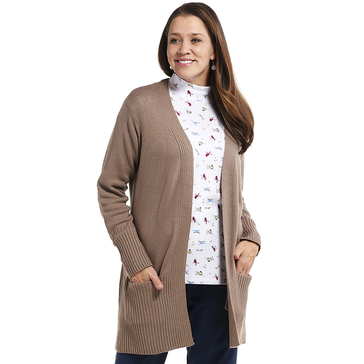 Womens Hasting & Smith Long Sleeve Ribbed Hem Open Front Cardigan