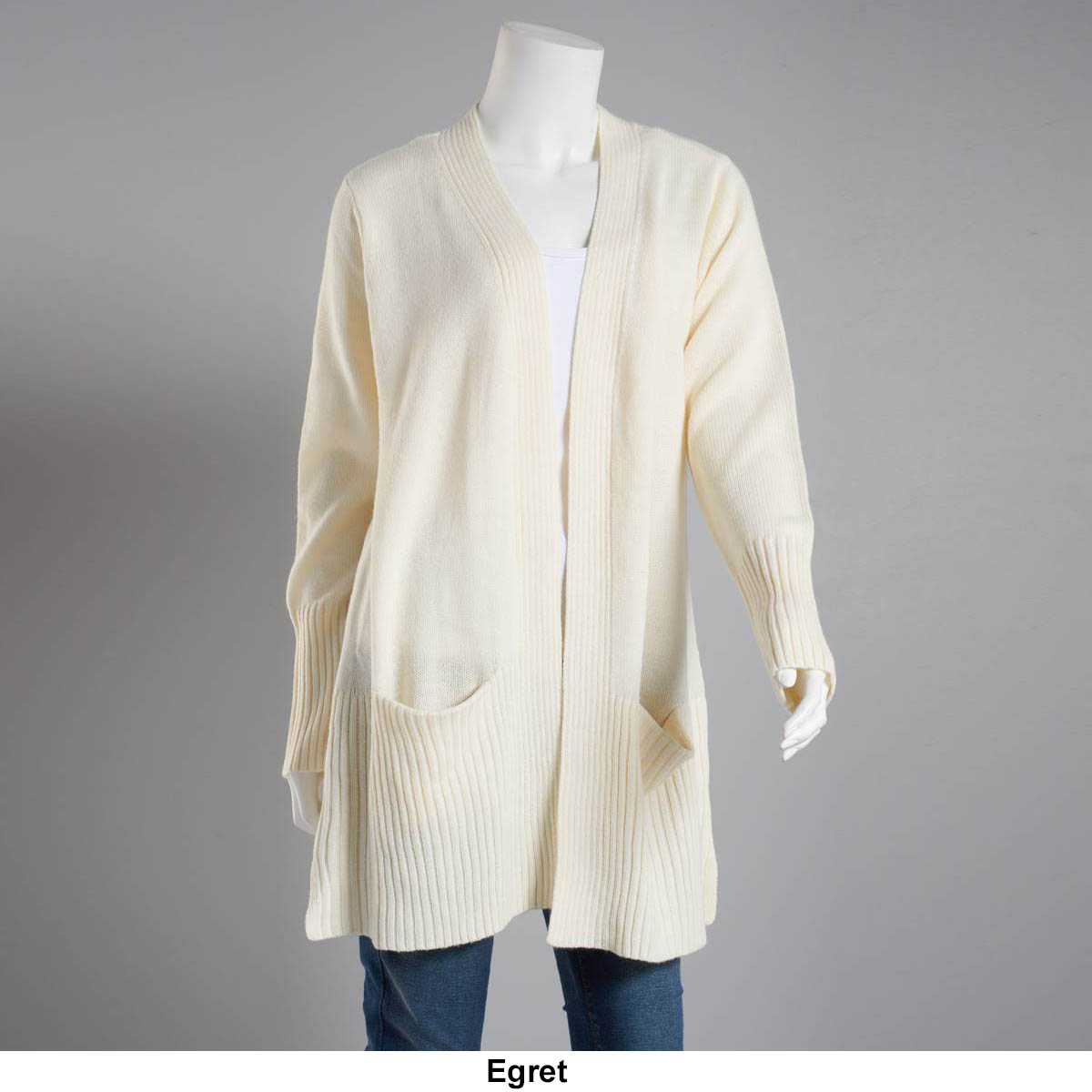 Womens Hasting & Smith Long Sleeve Ribbed Hem Open Front Cardigan