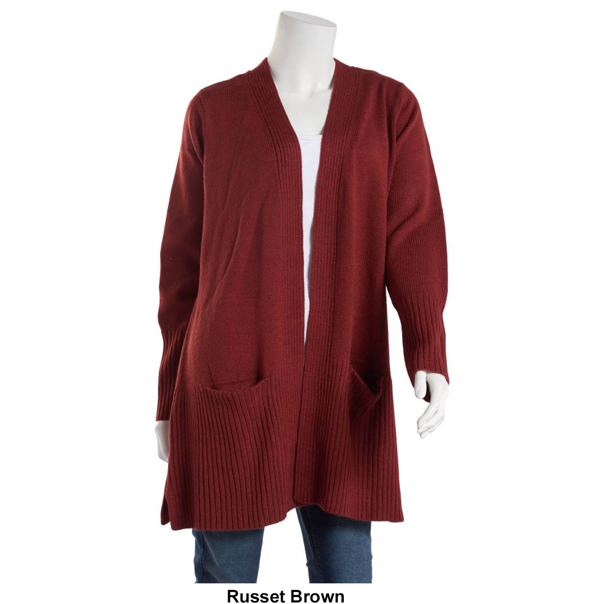 Womens Hasting & Smith Long Sleeve Ribbed Hem Open Front Cardigan