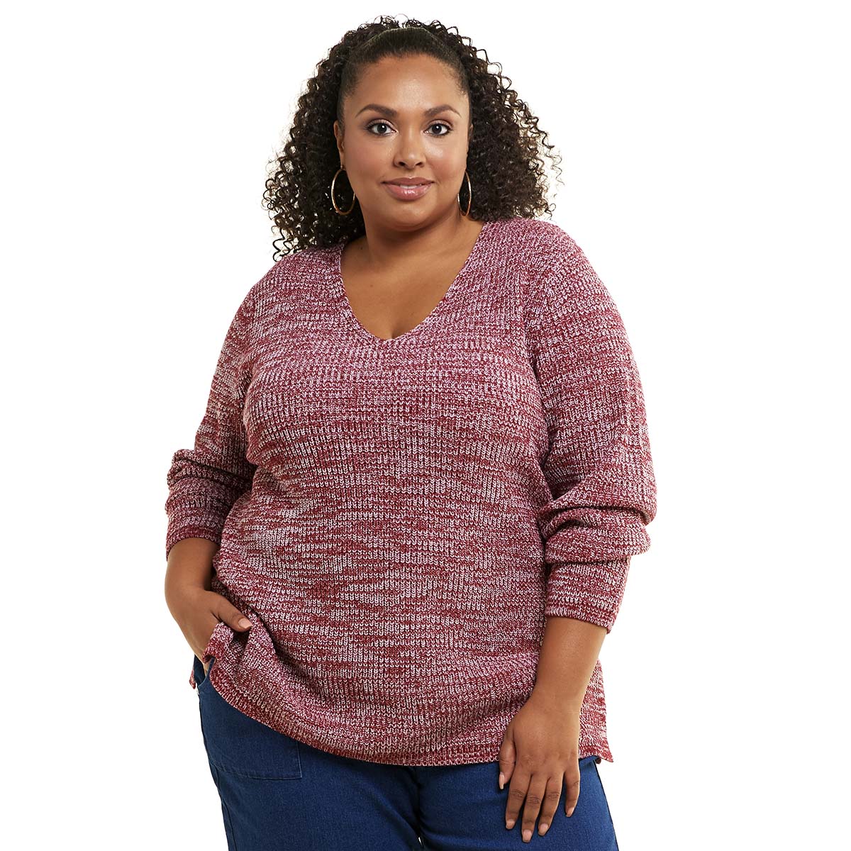 Plus Size Hasting & Smith V-Neck Marled Shaker Sweater