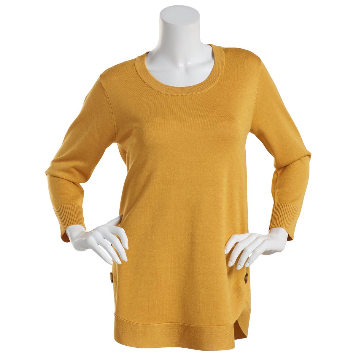 Womens Tint & Shadow Long Sleeve Crew Neck 2 Button Hem Sweater