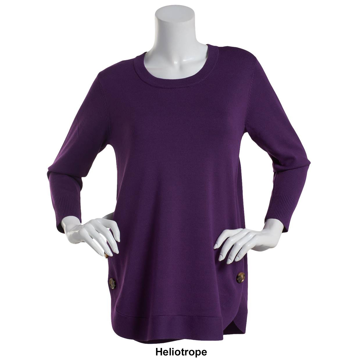 Womens Tint & Shadow Long Sleeve Crew Neck 2 Button Hem Sweater