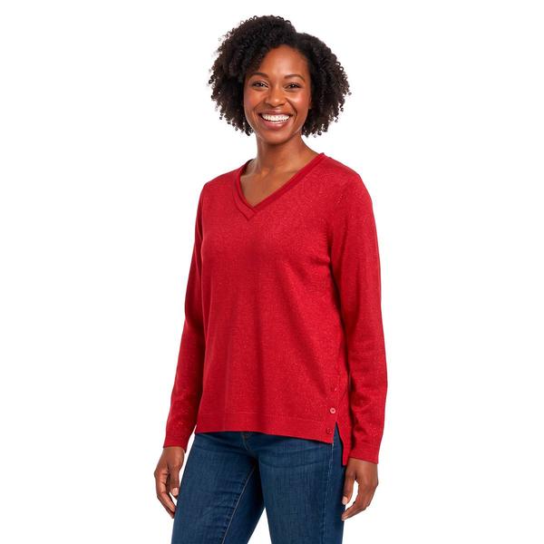Womens Tint & Shadow Long Sleeve Solid V-Neck Lurex Sweater
