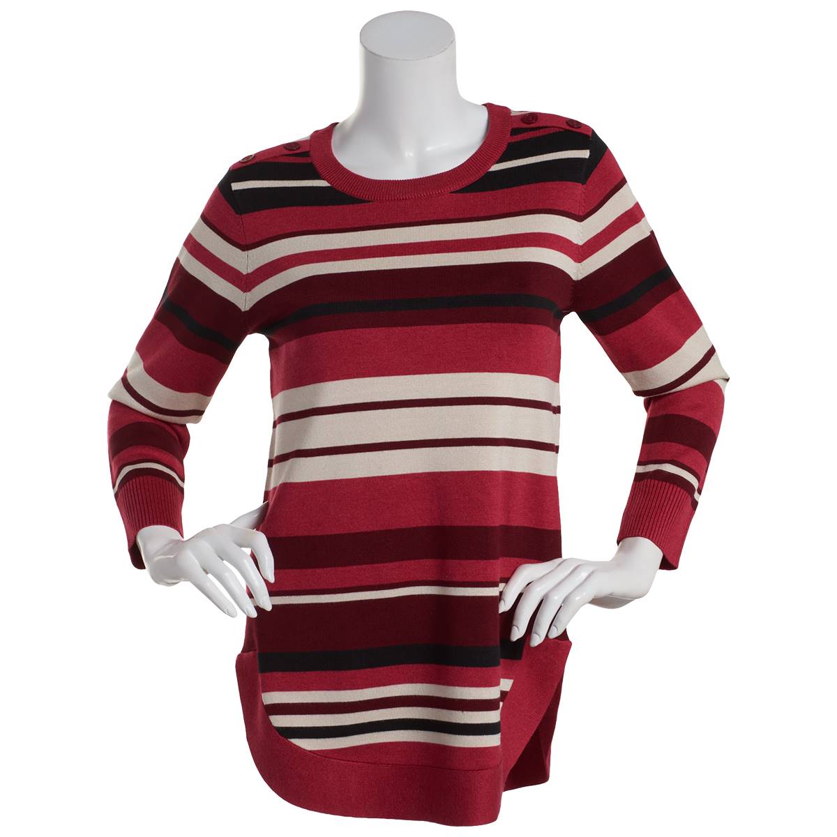 Womens Tint & Shadow Long Sleeve Stripe Button Shoulder Sweater