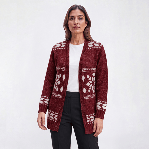 Womens Tint & Shadow Long Sleeve Snowflake Fairisle Cardigan