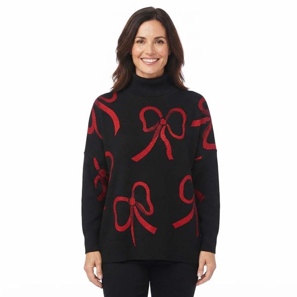 Womens Tint & Shadow Long Sleeve Mock Neck Bow Poncho Sweater alternate view