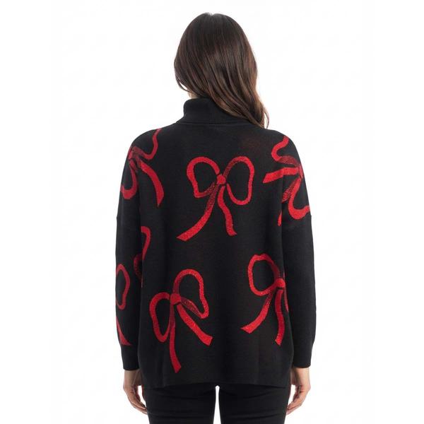 Womens Tint & Shadow Long Sleeve Mock Neck Bow Poncho Sweater alternate view