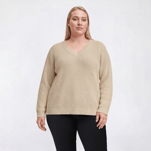 Plus Size Hasting & Smith Long Sleeve V-Neck Shaker Sweater alternate view