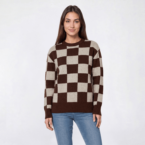 Womens Preswick & Moore(R) Long Sleeve Check Sweater