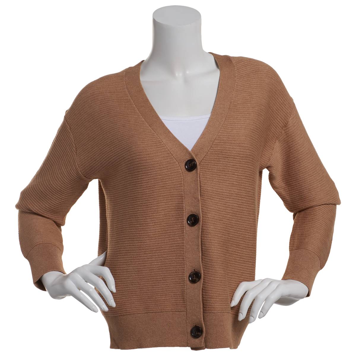 Petite Architect(R) Long Sleeve Horizontal Rib V-Neck Cardigan