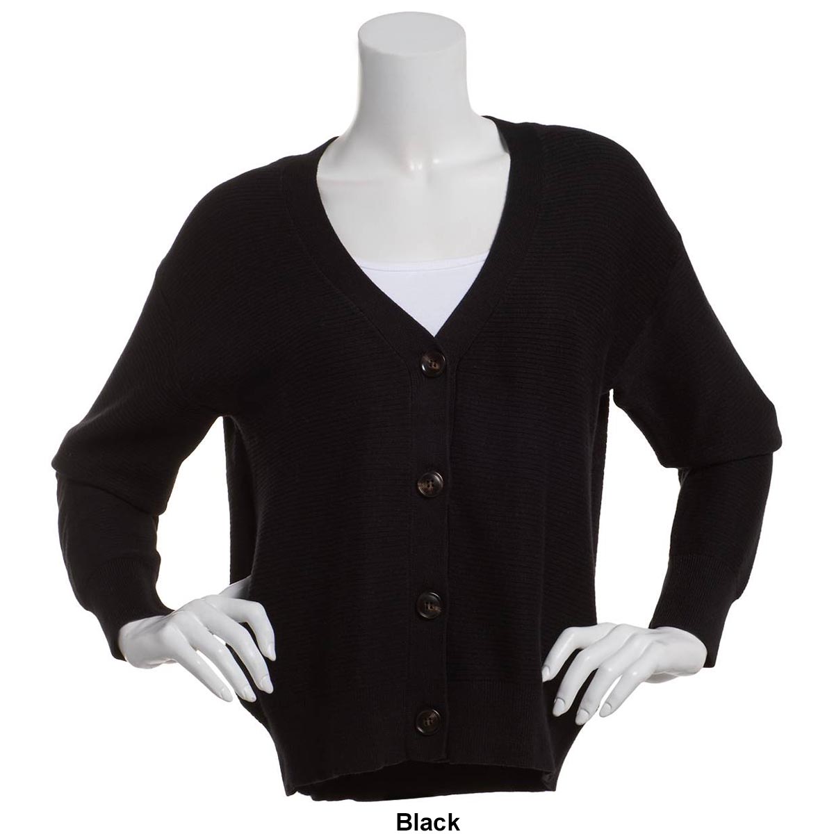 Petite Architect(R) Long Sleeve Horizontal Rib V-Neck Cardigan