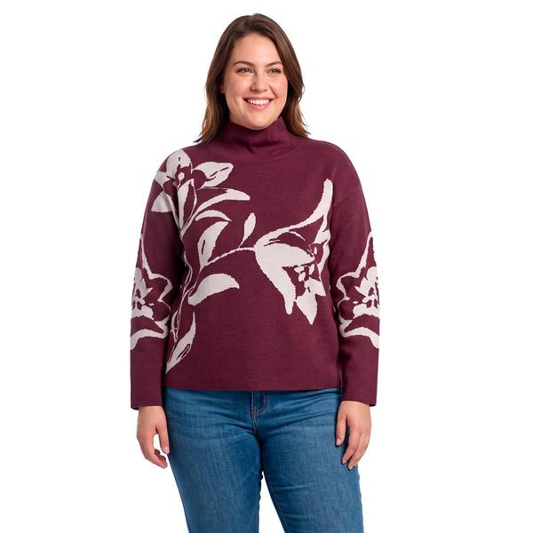 Plus Size Architect(R) Long Sleeve Mockneck Tulip Intarsia Sweater