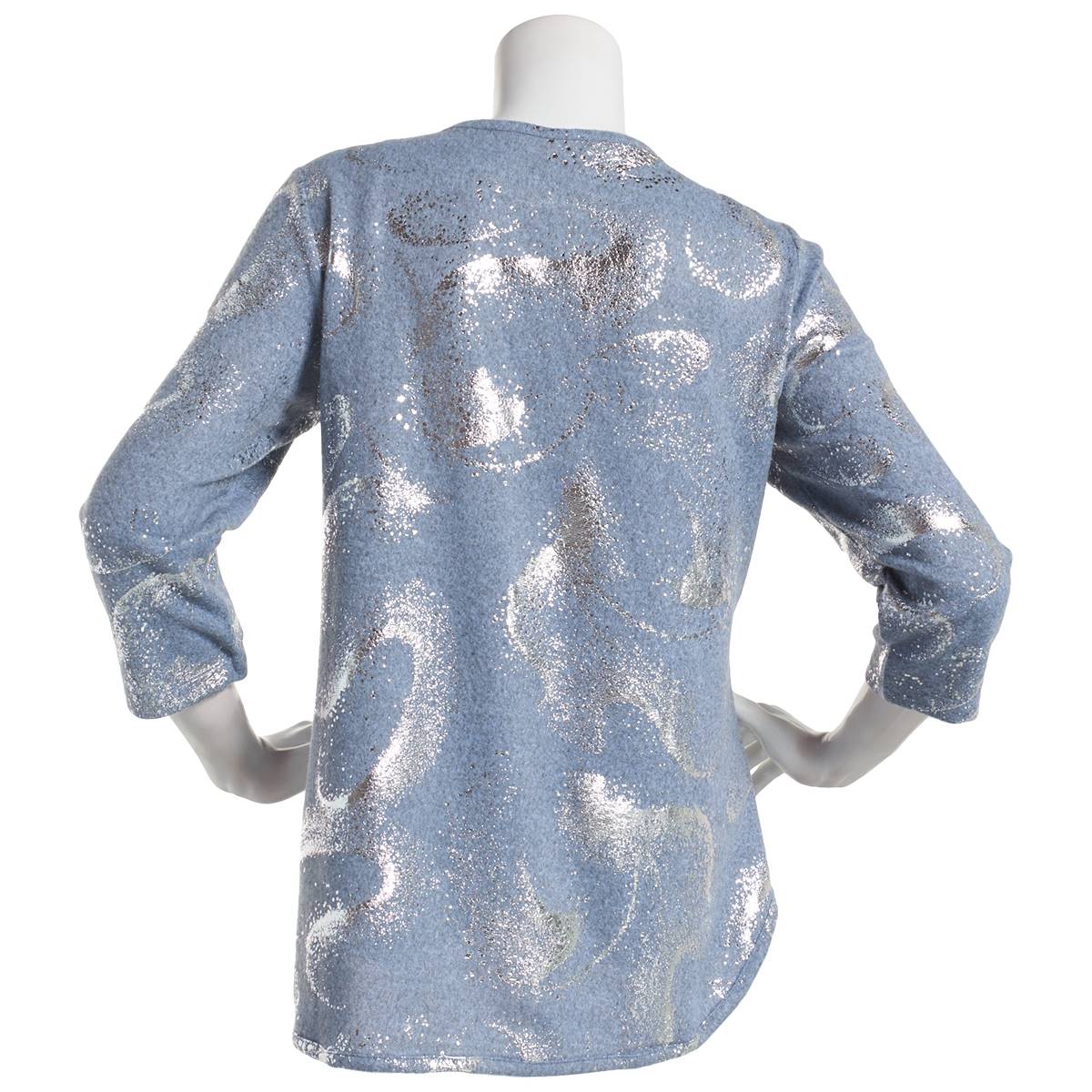 Petite Emily Daniels Curved Hem Foil Hacci Tee - Denim/Multi