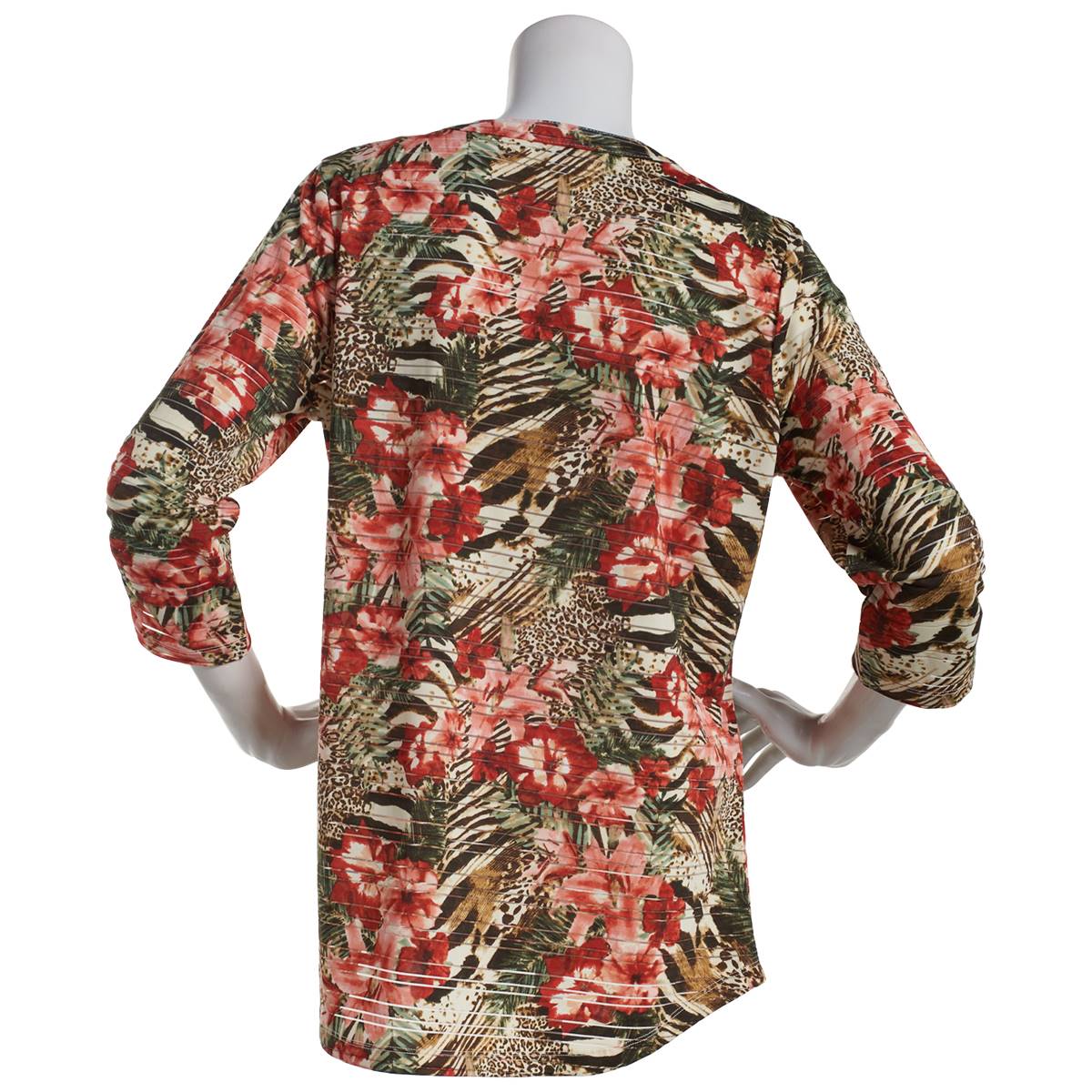 Womens Emily Daniels 3/4 Sleeve Floral Burnout Henley Blouse