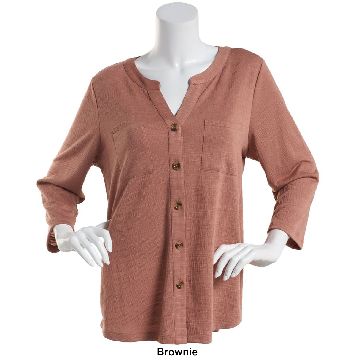 Womens Emily Daniels 3/4 Sleeve Solid Casual Button Down Blouse